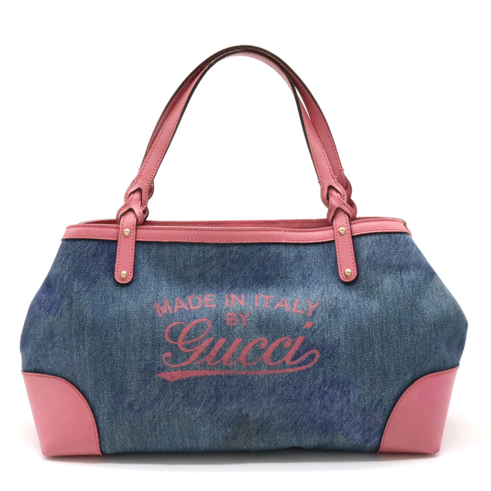 Gucci Craft Tote Bag Shoulder Denim Leather Blue Pink